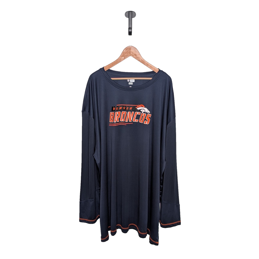 NFL Team Apparel Denver Broncos Long Sleeve T-Shirt Mens 5XL Navy Blue TX3 Cool